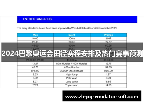 2024巴黎奥运会田径赛程安排及热门赛事预测